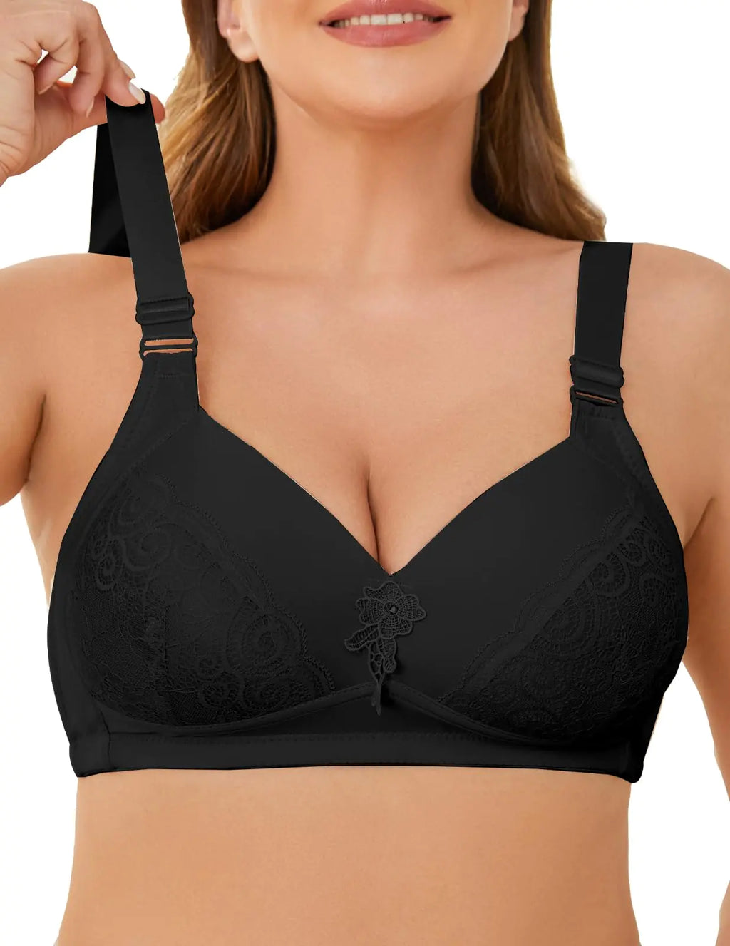 Bra for Women Lace Full Coverage Wireless Bra Compression Bra Unlined Bras Lightly Padded Bras for Women Black-40C